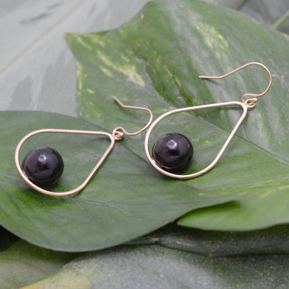 Lagrima Earrings with Patacón Seed and Yellow Gold - teardrop dangle goldr earrings ecofriendly earrings organic earrings black pearl