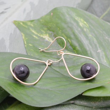 Lagrima Earrings with Patacón Seed and Yellow Gold - teardrop dangle goldr earrings ecofriendly earrings organic earrings black pearl