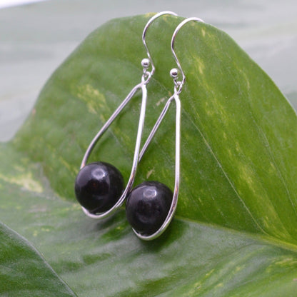 Lagrima Earrings with Patacón Seed - teardrop dangle sterling silver earrings ecofriendly earrings organic earrings black pearl