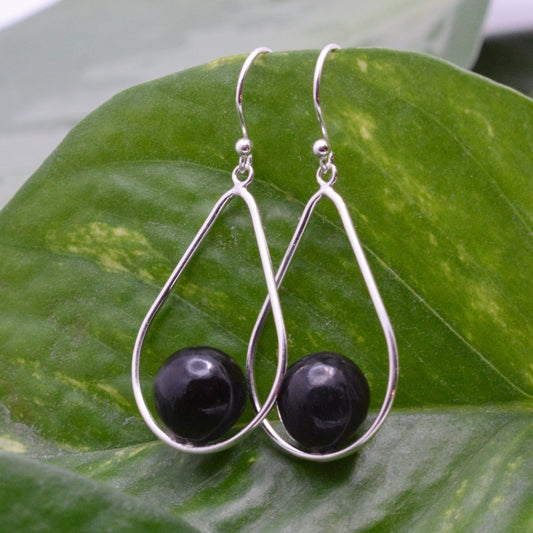 Lagrima Earrings with Patacón Seed - teardrop dangle sterling silver earrings ecofriendly earrings organic earrings black pearl