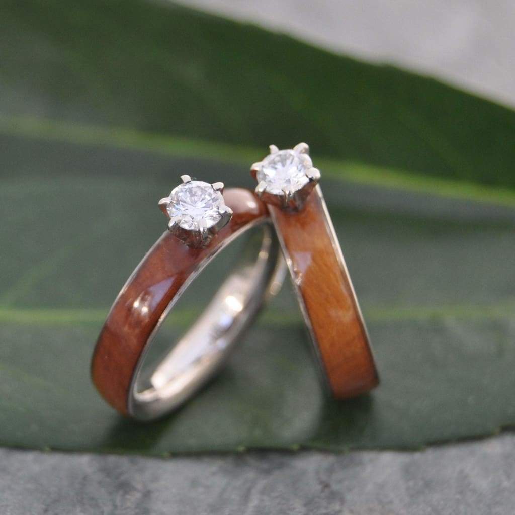 Lignum vitae diamond wood engagement ring in durable Guayacan wood made to order