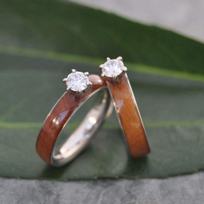 Lignum vitae diamond wood engagement ring in durable Guayacan wood made to order