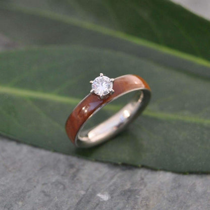 Lignum vitae diamond wood engagement ring in durable Guayacan wood handmade in Louisville KY