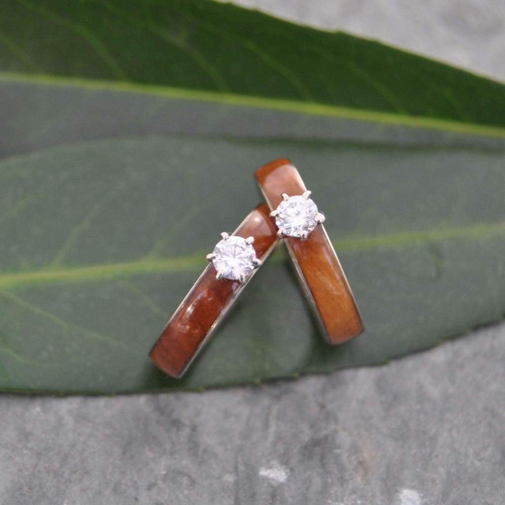 Lignum vitae diamond wood engagement ring in durable Guayacan wood