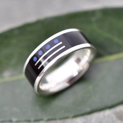 Mayan Numerology Ring with Lapis Lazuli Inlay Custom Number Ring Personalized Wood Ring Custom Wood Ring Fifth Anniversary Ring Stone Inlay