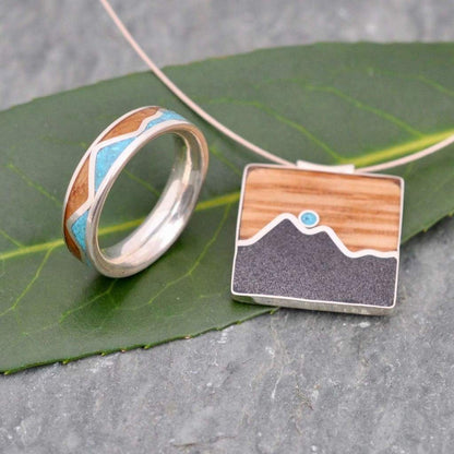 Mountain Range Lapiz Wood Ring, Lapis Lazuli Mountain Inlay Ring - Naturaleza Organic Jewelry & Wood Rings