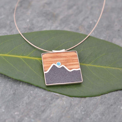 Handcrafted mountain wood necklace with turquoise stone, Louisville KY