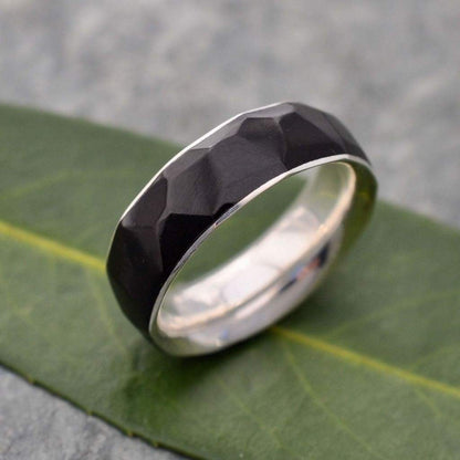 Custom multifaceted black coyol wood ring, made to order