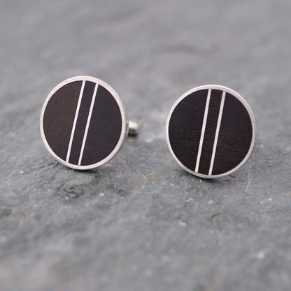 Sterling Silver Wood Cufflinks, Pillars Wood Inlay Cufflinks - Naturaleza Organic Jewelry & Wood Rings