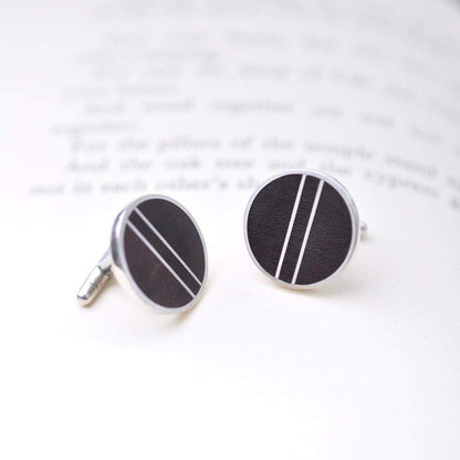 Sterling Silver Wood Cufflinks, Pillars Wood Inlay Cufflinks - Naturaleza Organic Jewelry & Wood Rings