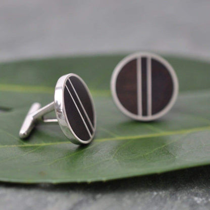 Sterling Silver Wood Cufflinks, Pillars Wood Inlay Cufflinks - Naturaleza Organic Jewelry & Wood Rings