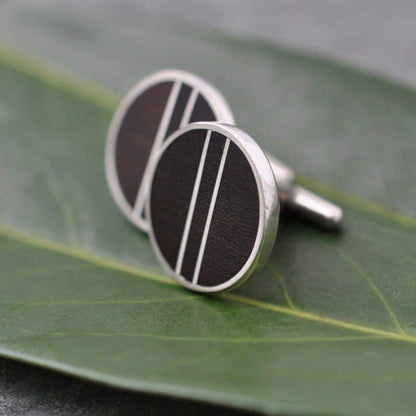 Sterling Silver Wood Cufflinks, Pillars Wood Inlay Cufflinks - Naturaleza Organic Jewelry & Wood Rings