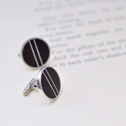 Sterling Silver Wood Cufflinks, Pillars Wood Inlay Cufflinks - Naturaleza Organic Jewelry & Wood Rings