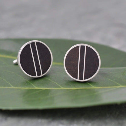Sterling Silver Wood Cufflinks, Pillars Wood Inlay Cufflinks - Naturaleza Organic Jewelry & Wood Rings
