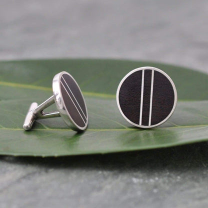 Sterling Silver Wood Cufflinks, Pillars Wood Inlay Cufflinks - Naturaleza Organic Jewelry & Wood Rings