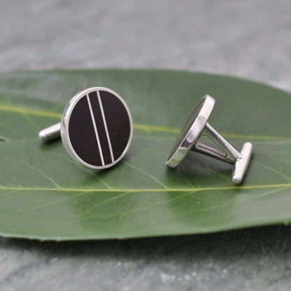 Sterling Silver Wood Cufflinks, Pillars Wood Inlay Cufflinks - Naturaleza Organic Jewelry & Wood Rings