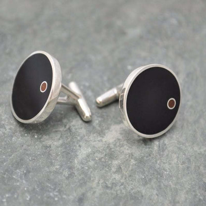 Punto - Wood Cufflinks Coyol with Moran Wood Circle Inlay - Naturaleza Organic Jewelry & Wood Rings