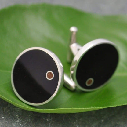 Punto - Wood Cufflinks Coyol with Moran Wood Circle Inlay - Naturaleza Organic Jewelry & Wood Rings