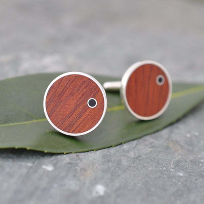 Punto Rosewood Cufflinks with Coyol Circle Inlay - Naturaleza Organic Jewelry & Wood Rings