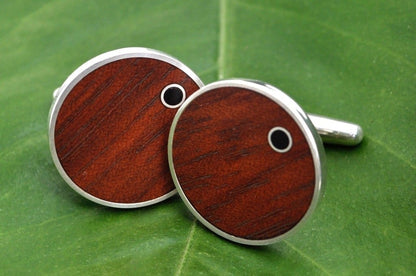 Punto Rosewood Cufflinks with Coyol Circle Inlay - Naturaleza Organic Jewelry & Wood Rings