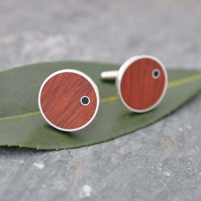 Punto Rosewood Cufflinks with Coyol Circle Inlay - Naturaleza Organic Jewelry & Wood Rings