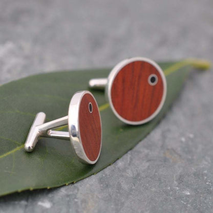 Punto Rosewood Cufflinks with Coyol Circle Inlay - Naturaleza Organic Jewelry & Wood Rings