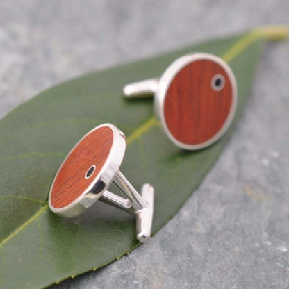 Punto Rosewood Cufflinks with Coyol Circle Inlay - Naturaleza Organic Jewelry & Wood Rings