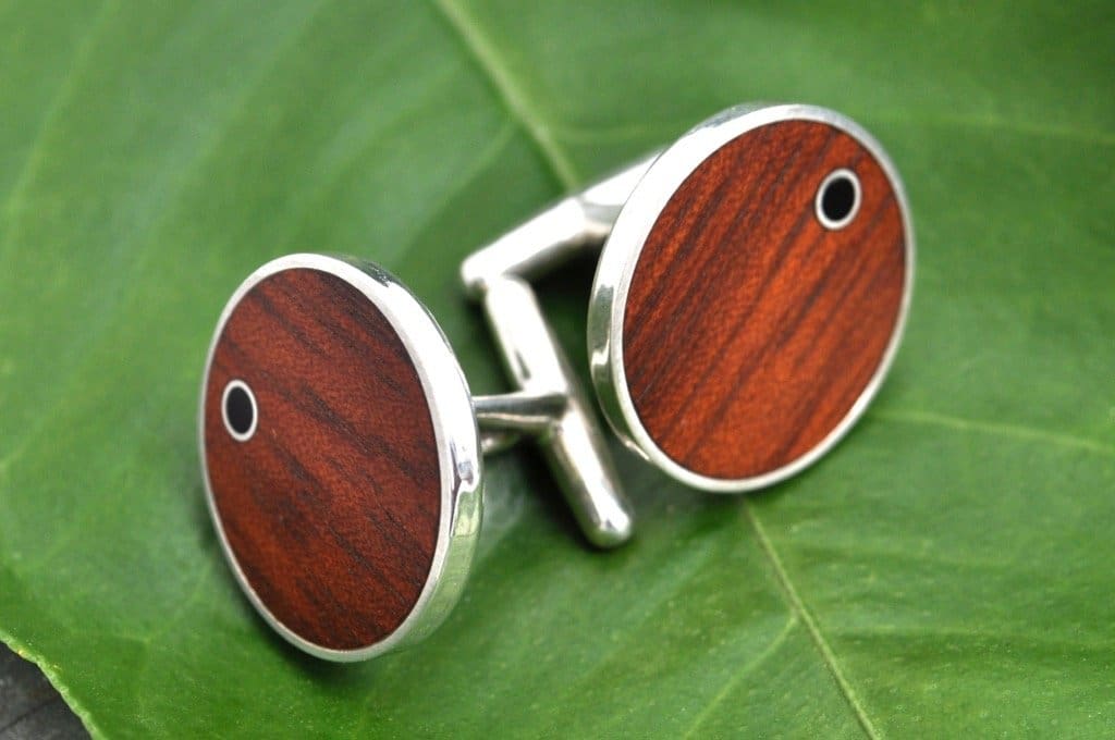 Punto Rosewood Cufflinks with Coyol Circle Inlay - Naturaleza Organic Jewelry & Wood Rings