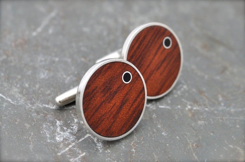 Punto Rosewood Cufflinks with Coyol Circle Inlay - Naturaleza Organic Jewelry & Wood Rings