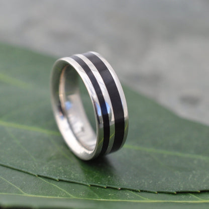 Rayo de Luz Coyol Wood White Gold Wedding Ring White Gold Inlay Wood Wedding Band Mens White Gold Wedding Band Black Wood Ring