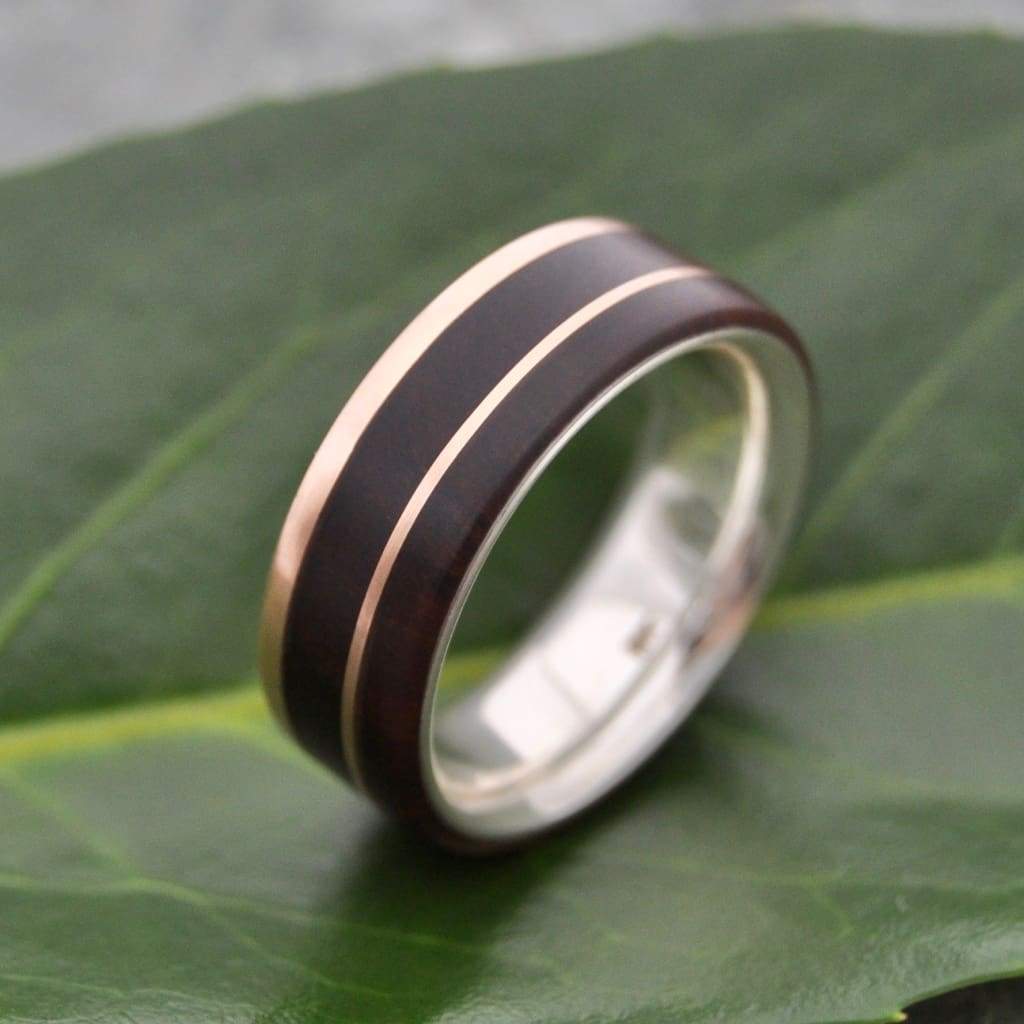 Sustainable rose gold wood ring with nacascolo and recycled metals