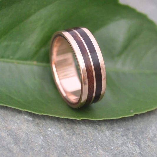 Lados Linea nacascolo wood ring with recycled rose gold edges and interior