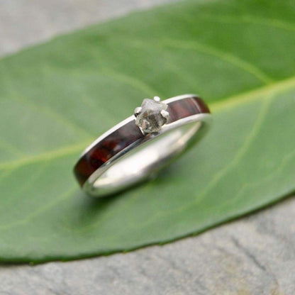 Rough diamond wood engagement ring with cocobolo wood