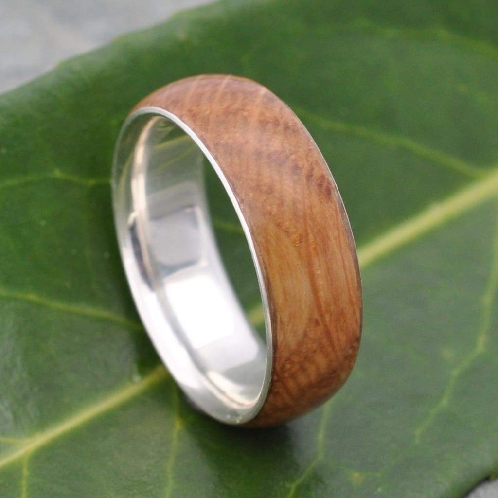Bourbon Barrel Wedding Band With Recycled Sterling Silver, Comfort Fit Siempre - Naturaleza Organic Jewelry & Wood Rings