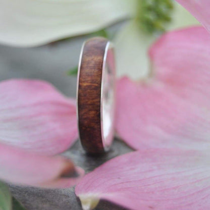Dogwood Wood Wedding Band, Recycled Sterling Silver Comfort Fit Siempre - Naturaleza Organic Jewelry & Wood Rings