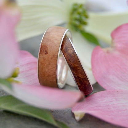Dogwood Wood Wedding Band, Recycled Sterling Silver Comfort Fit Siempre - Naturaleza Organic Jewelry & Wood Rings