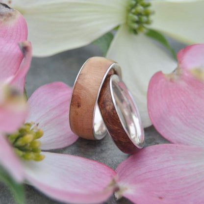 Dogwood Wood Wedding Band, Recycled Sterling Silver Comfort Fit Siempre - Naturaleza Organic Jewelry & Wood Rings