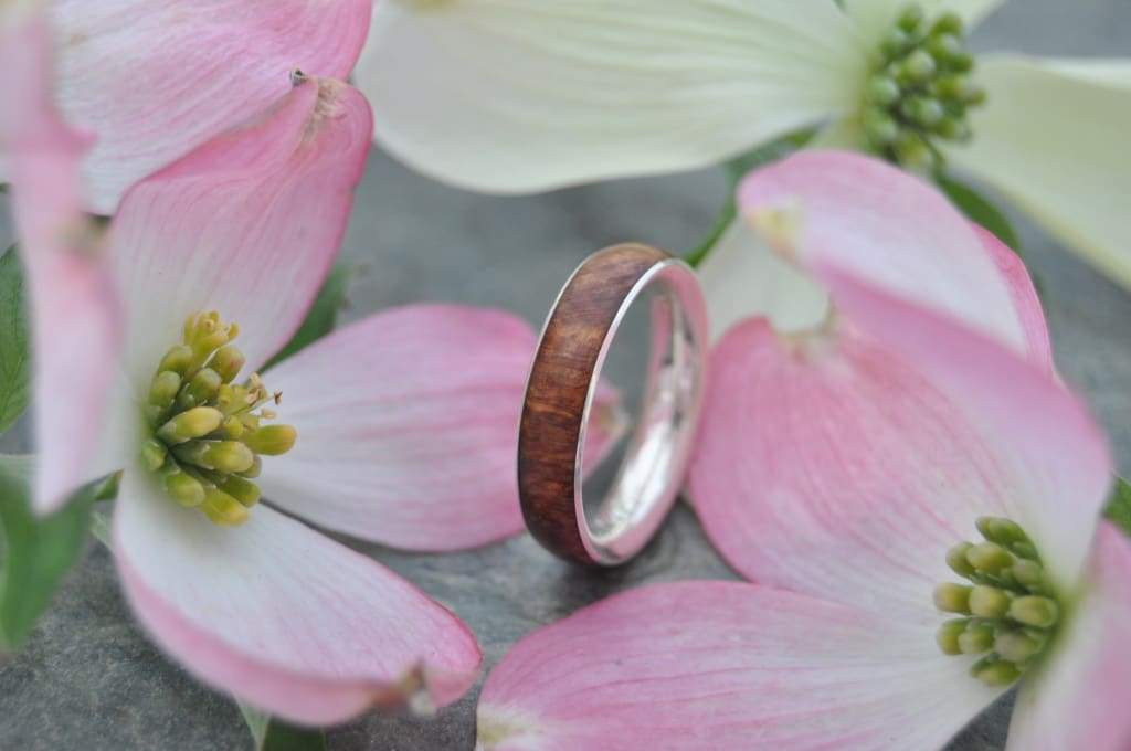 Dogwood Wood Wedding Band, Recycled Sterling Silver Comfort Fit Siempre - Naturaleza Organic Jewelry & Wood Rings