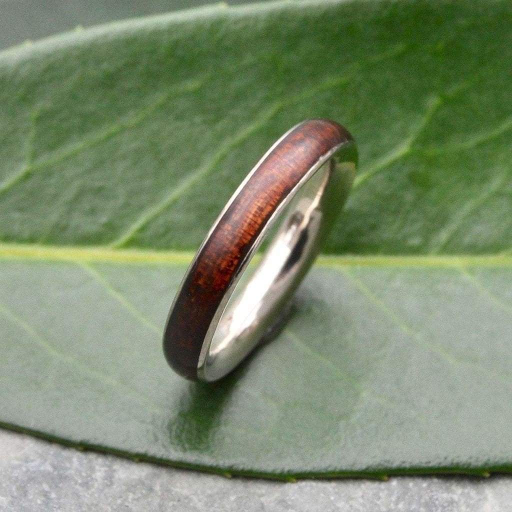 White Gold Koa Wood Wedding Band, Comfort Fit Wood Ring, Siempre Wood RIng - Naturaleza Organic Jewelry & Wood Rings