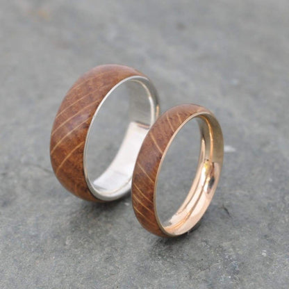Yellow Gold Kentucky Bourbon Barrel Wood Ring, Comfort Fit Siempre 14K Recycled Gold - Naturaleza Organic Jewelry & Wood Rings