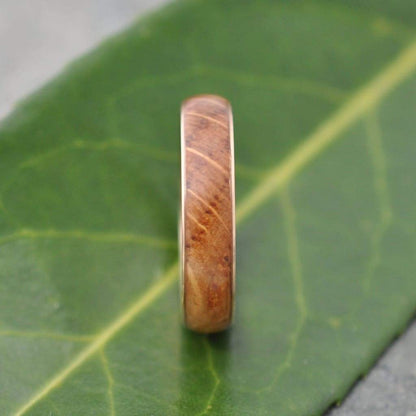 Yellow Gold Kentucky Bourbon Barrel Wood Ring, Comfort Fit Siempre 14K Recycled Gold - Naturaleza Organic Jewelry & Wood Rings