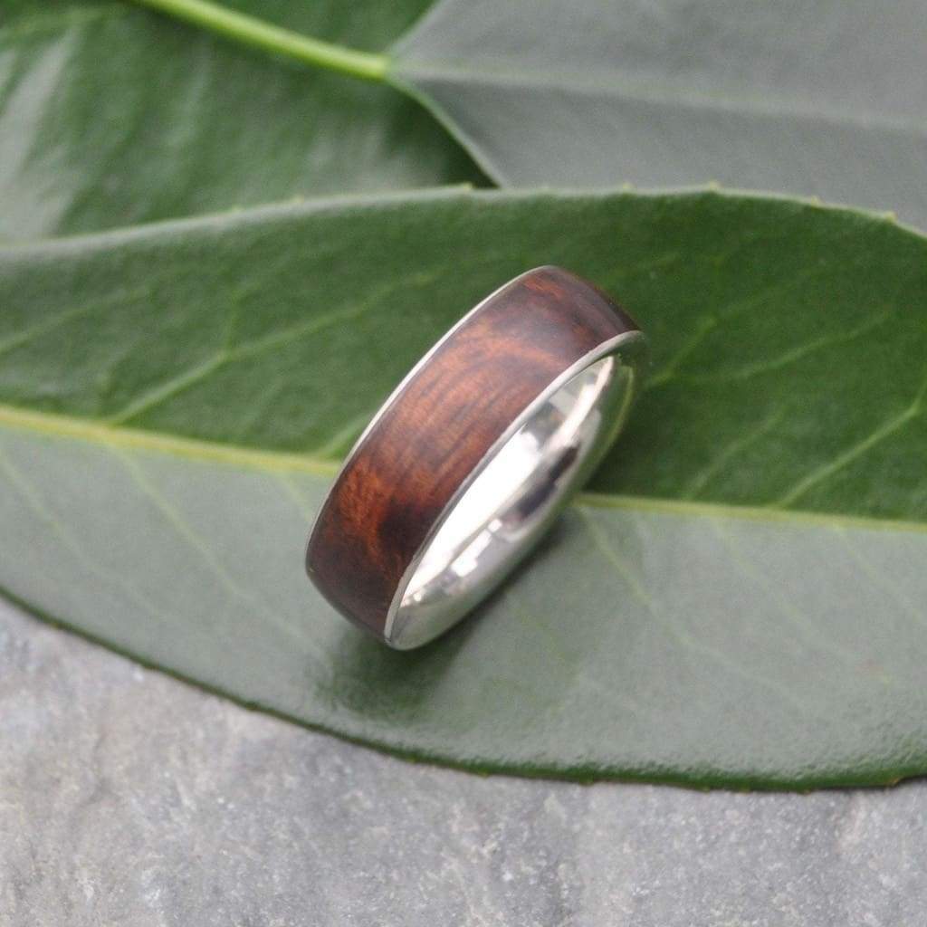 Koa Wood Wedding Band with Recycled Sterling Silver, Comfort Fit Siempre Wood Ring - Naturaleza Organic Jewelry & Wood Rings