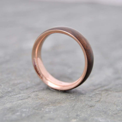 Rose Gold Laurel Macho Wooden Wedding Band, Comfort Fit Siempre Wood Ring - Naturaleza Organic Jewelry & Wood Rings