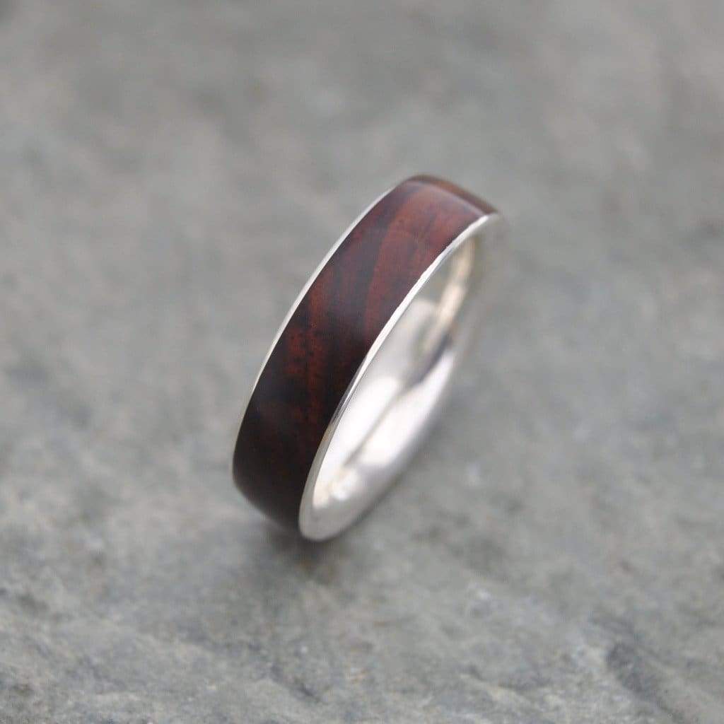 Cocobolo Wood Wedding Ring, Comfort Fit Siempre Nambaro Wood Ring - Naturaleza Organic Jewelry & Wood Rings