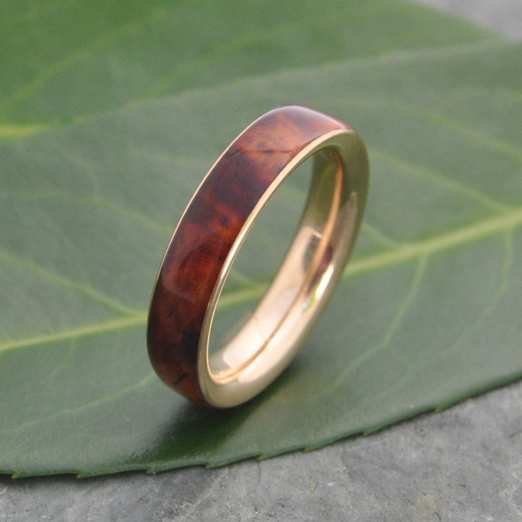 Siempre Ñambaro Yellow Gold Wedding Band Mens Gold Wood Wedding Band Gold Wood Wedding Ring Wooden Ring Cocobolo Gold Ring