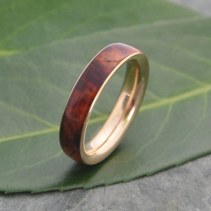 Siempre Ñambaro Yellow Gold Wedding Band Mens Gold Wood Wedding Band Gold Wood Wedding Ring Wooden Ring Cocobolo Gold Ring