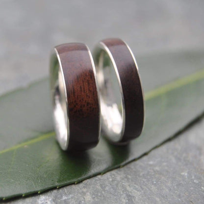 Comfort fit wood and silver wedding band with Kentucky walnut