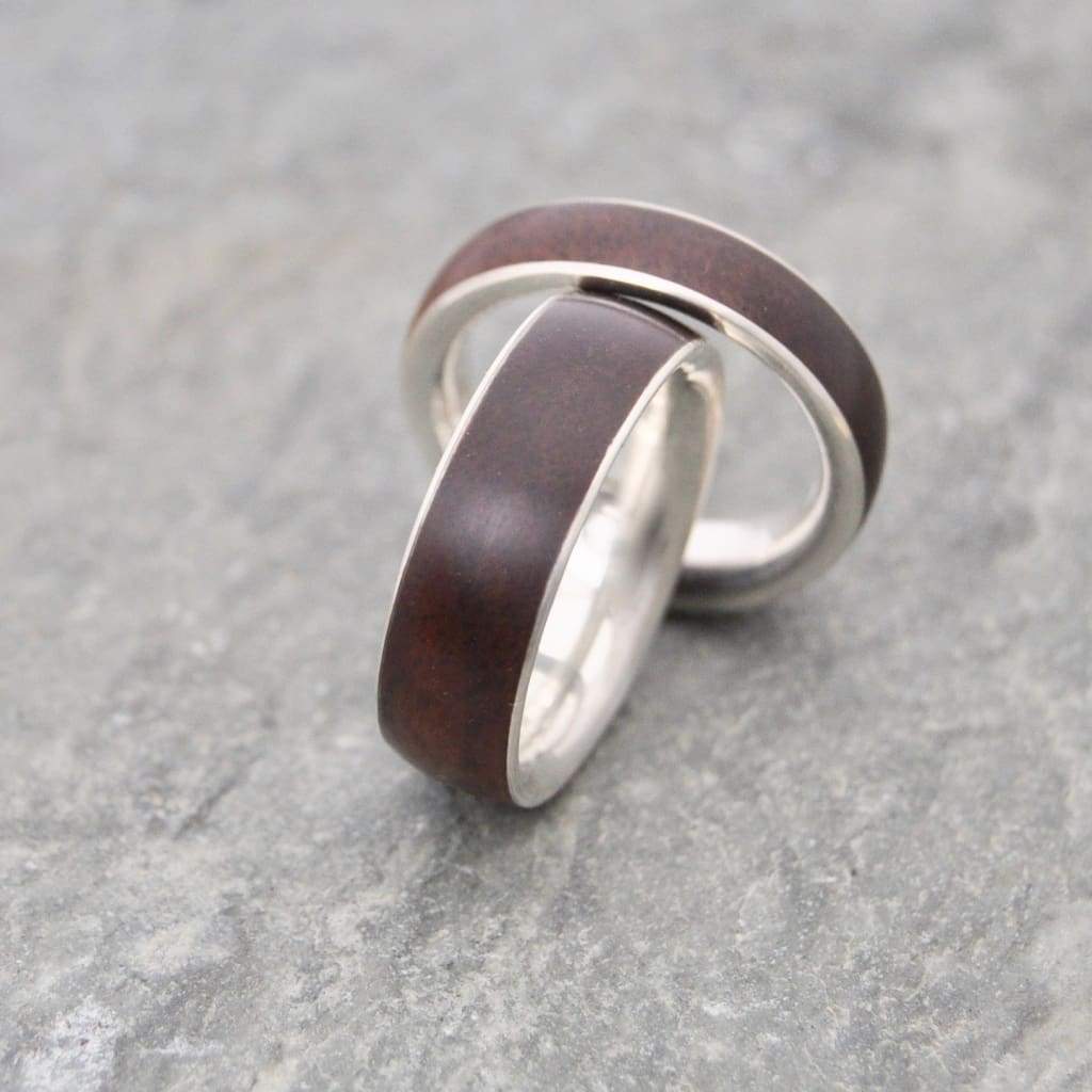 Sustainable walnut and silver wedding band, Siempre design
