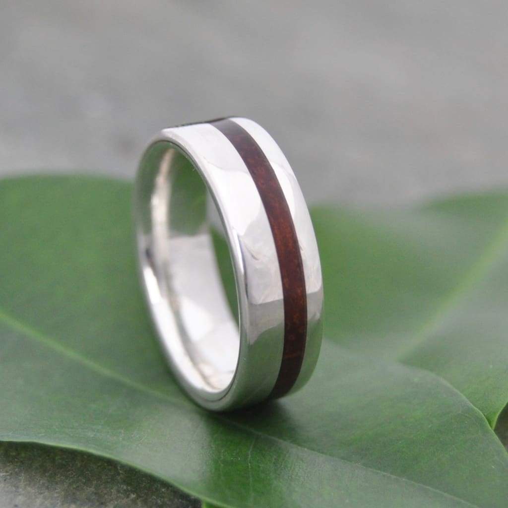 Silver and wood wedding band with nacascolo wood and sterling silver, Equinox design
