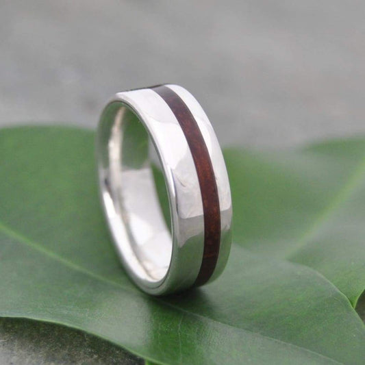 Silver and wood wedding band with nacascolo wood and sterling silver, Equinox design